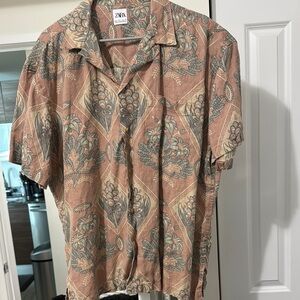 ZARA Men's Floral Tan Shirt